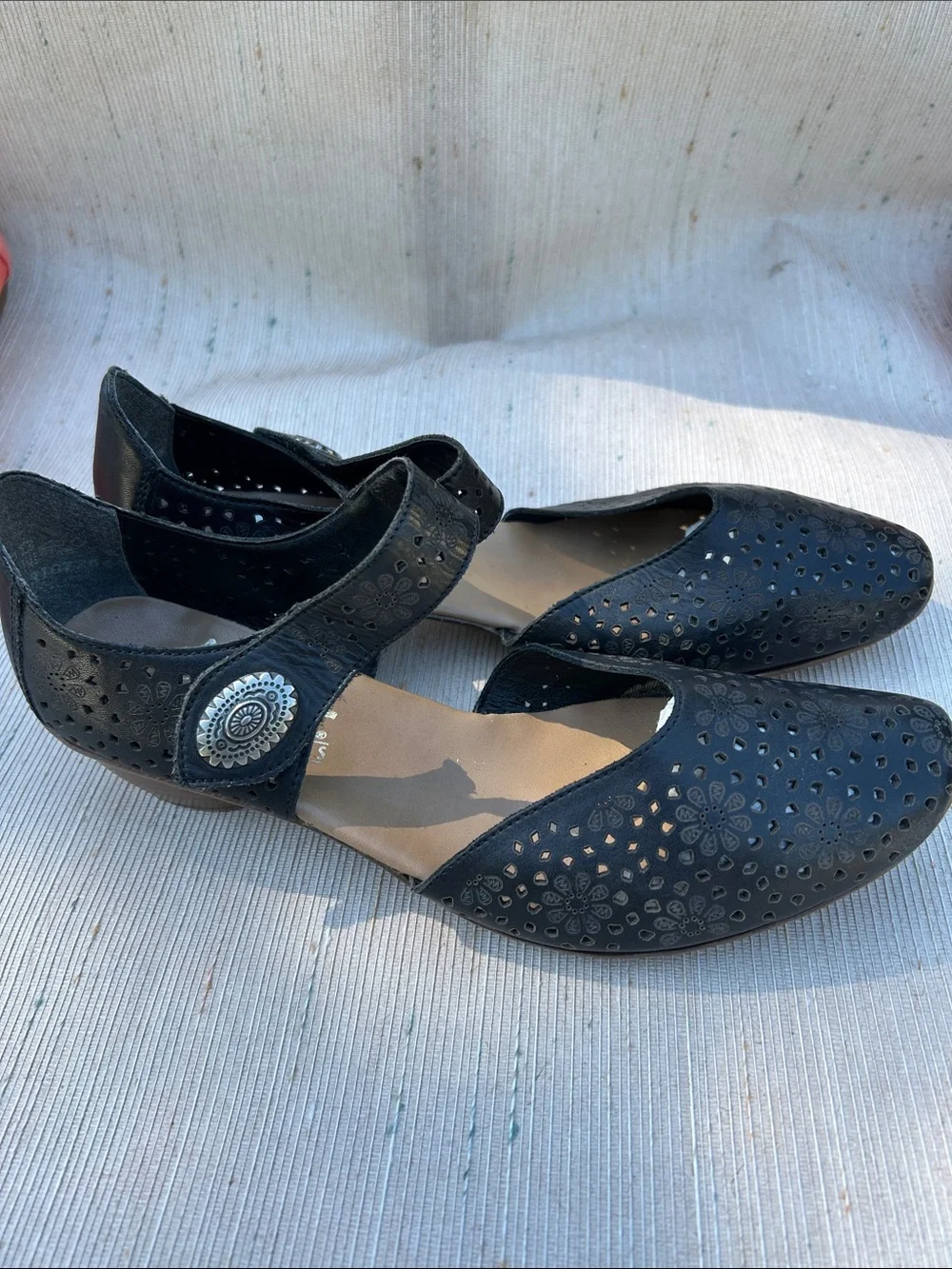 Rieker Black Floral Cutout Mary Jane Flats